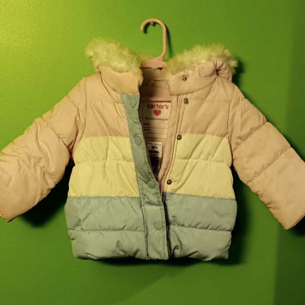 Carters girl heavyweight ski snow coat Light pink white & periwinkle 18m